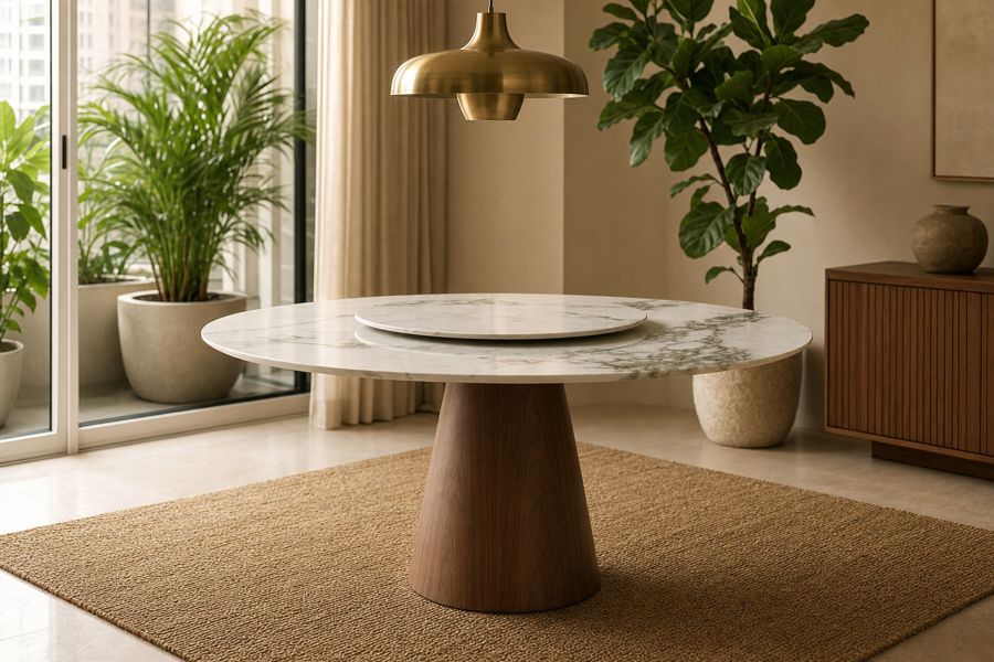 Verona Round Sintered Stone Dining Table with Lazy Susan