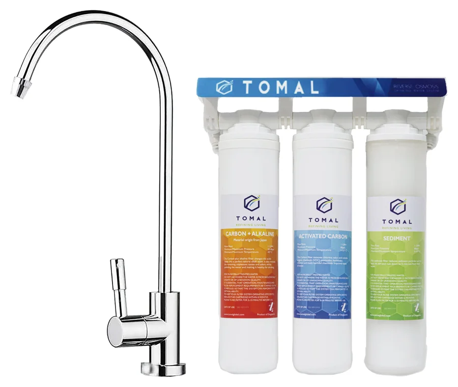 TOMAL Bullet 3-Series undersink water filter with matt drinking tap